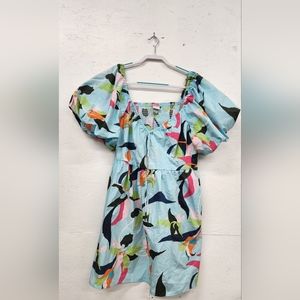 Women's Puff Short Sleeve Dress - A New Day Blue Floral XXL